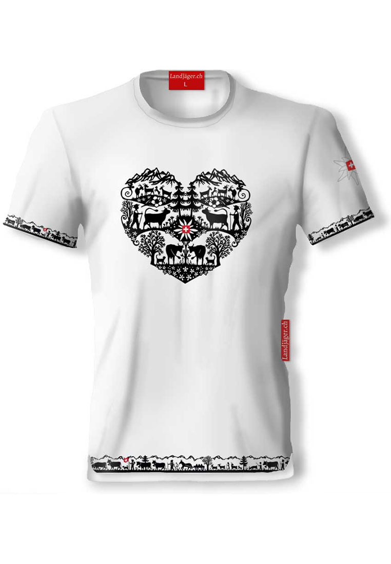 Scherenschnitt T-Shirt Weiss Alpenherz