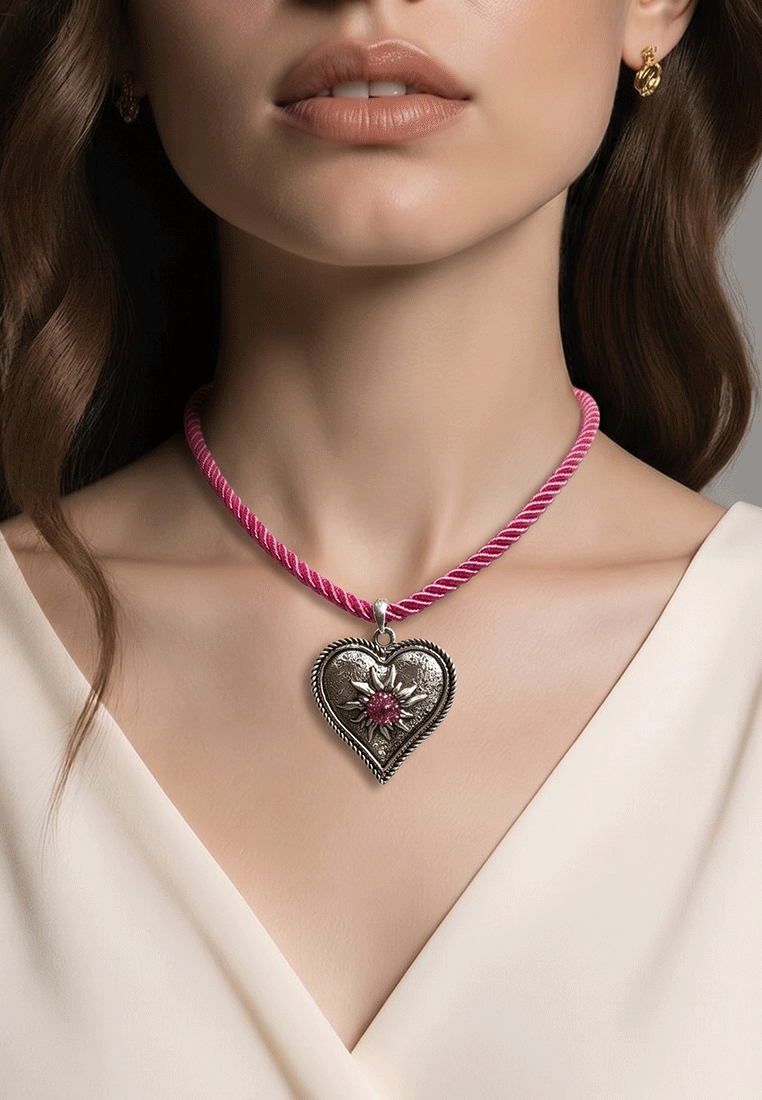 Trachtenkette mit Kordel und Herz pink