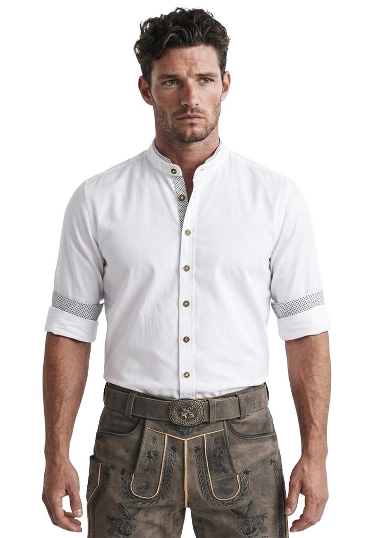 Trachtenhemd Mattis Slim Fit weiss Kornblau