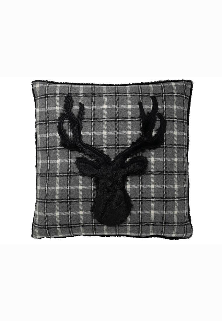 Kissen Karo mit Hirschkopf schwarz 45x45cm
