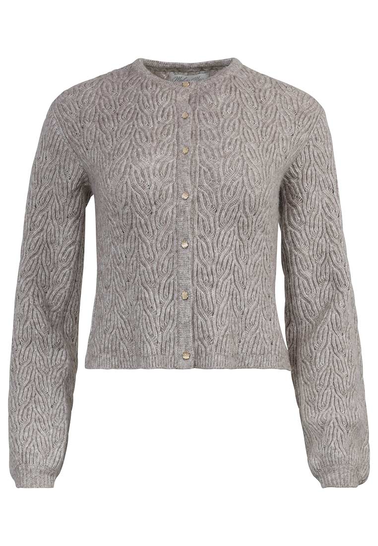 Madame Marie Trachtenstrickjacke Avenara beige, Frontansicht, mit Knopfleiste und strukturiertem Strickmuster.
