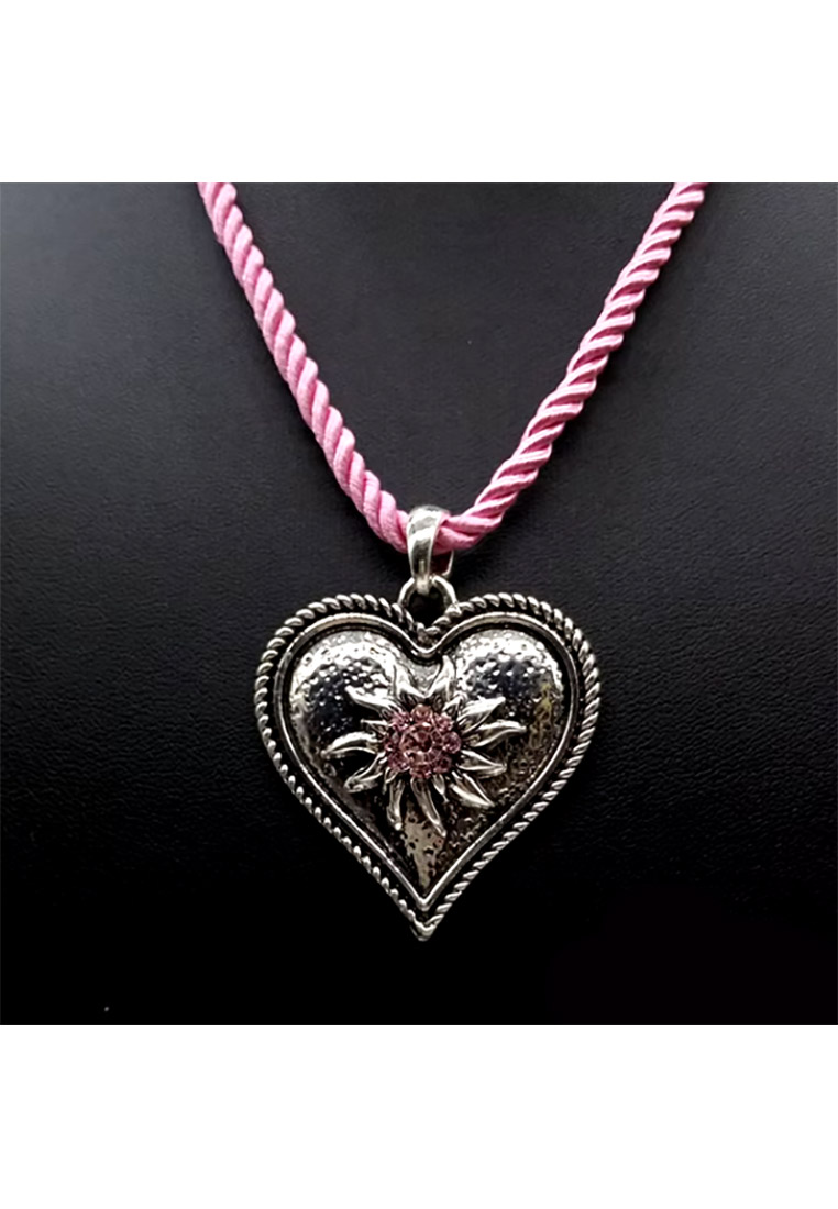 Trachtenkette mit Kordel und Herz rosa