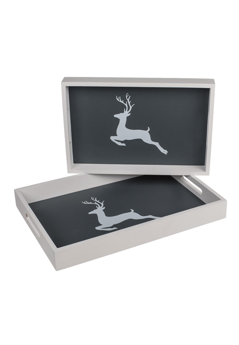 2er Set Holz-Tablett Hirsch 2er Set Holz-Tablett Hirsch