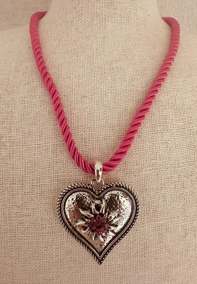 Trachtenkette mit Kordel und Herz pink Trachtenkette mit Kordel und Herz pink