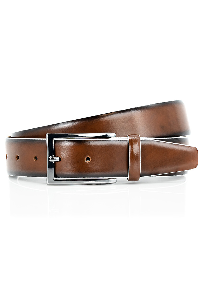 Ledergürtel braun mit weissem Rand