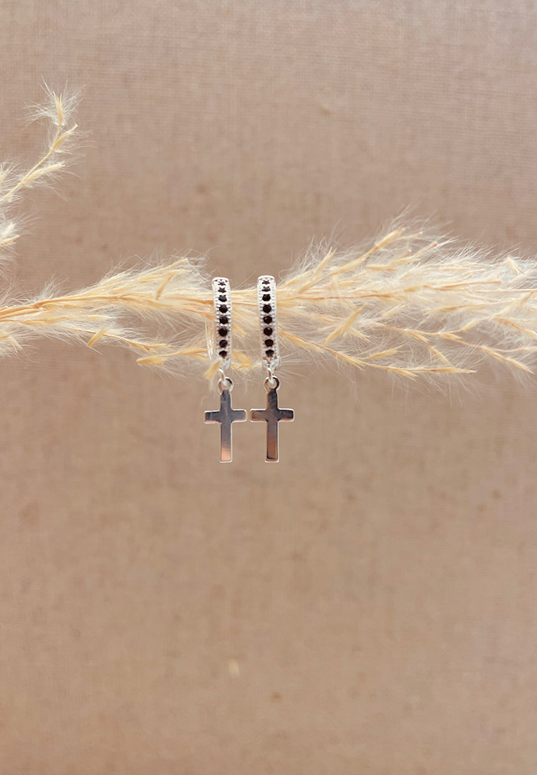 Ohrring Kreuz Silber Strass schwarz Ohrring Kreuz Silber Strass schwarz