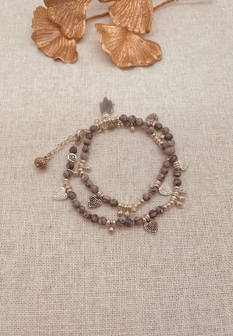 Halskette und Armband Fossilienjaspis Silber