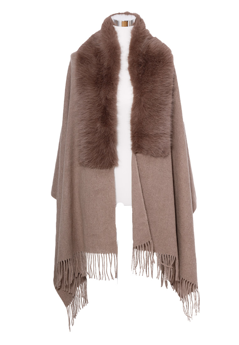 Trachtenponcho mit Kunstfell beige