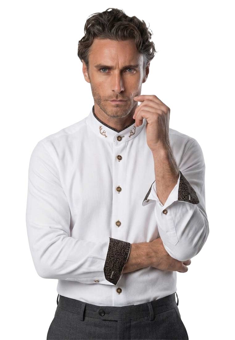 Trachtenhemd Mattis Slim Fit weiss schwarz