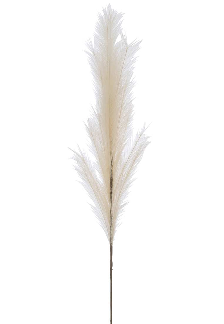 J-LINE Wedel Beige Large, Frontansicht eines beigen Wedels mit flaumigen Federn an einem dunkelbraunen Stiel.