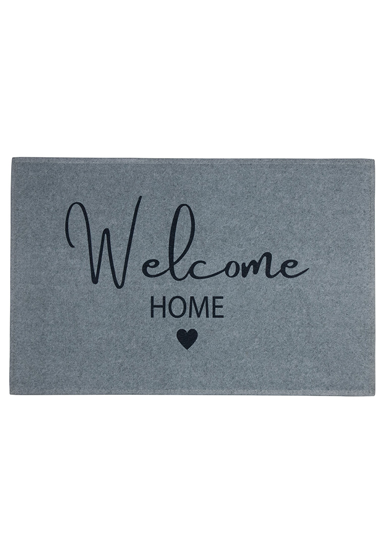 Mars&More Fussmatte welcome HOME grau 75x50cm in Frontansicht mit dem Schriftzug 'Welcome HOME' und einem Herzdetail. Die Matte ist in einem neutralen Grau gehalten.
