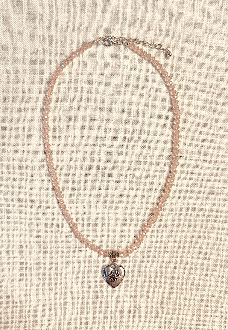 Trachtenkette Kristall Herz mit Edelweiss rosa