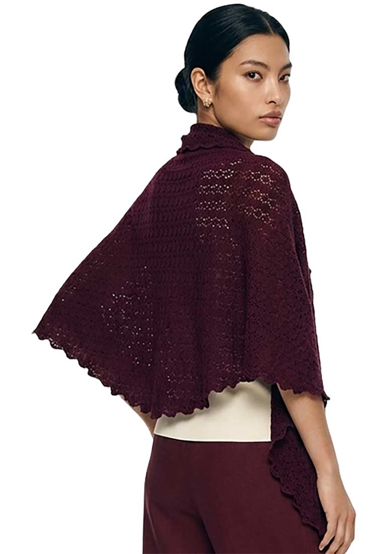 Trapezstola Ajour Strick bordeaux