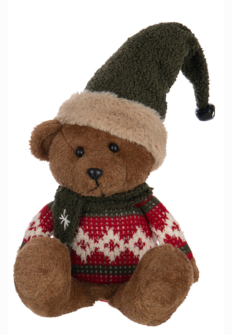 Deko Bär in Winterkleidung mit Zipfelmütze