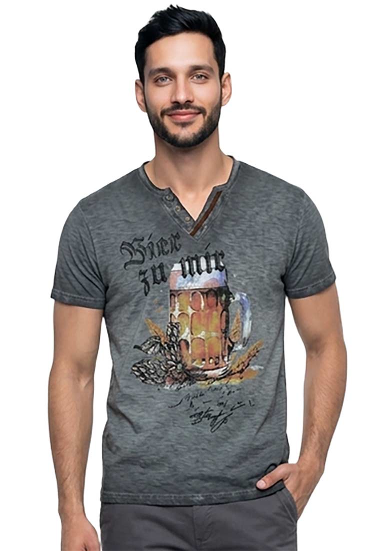 Herren Trachtenshirt Bier zu mir grau