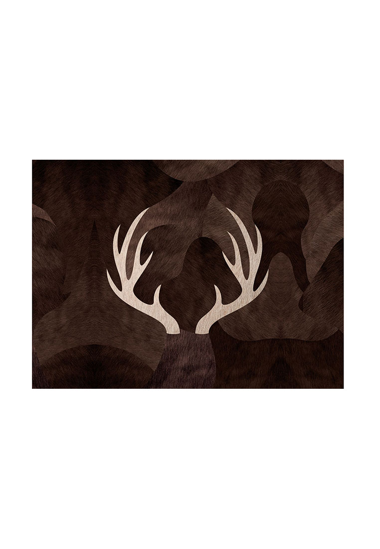 Pôdevache Vinyl Tischset Geweih 6er Set in Braun, Frontansicht, stilisiertes Hirschgeweih-Design für Chalet Chic Tischdekoration.