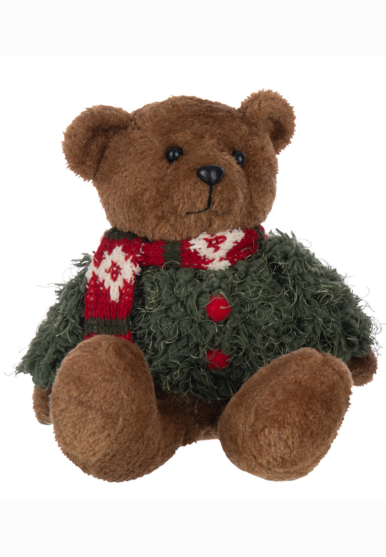 Deko Bär in Winterkleidung sitzend