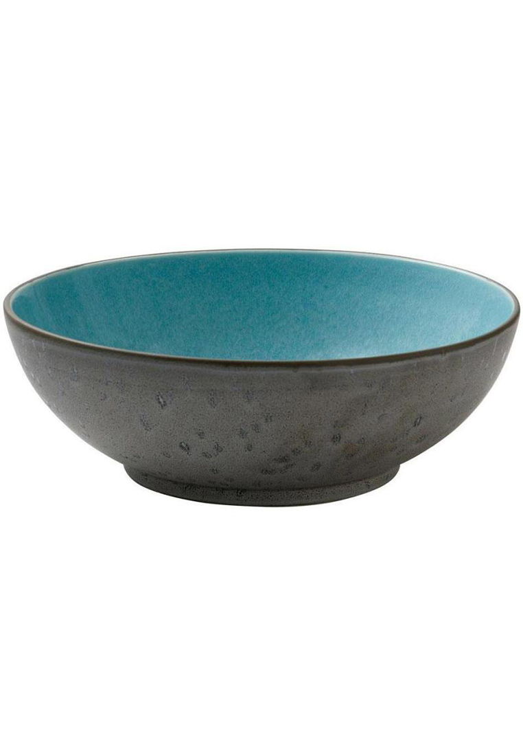 Bitz Bitz Salatschüssel Schwarz-Blau, Frontansicht einer stilvollen Keramikschüssel mit einer Außenfläche in Grau und einer Innenfläche in Blau.