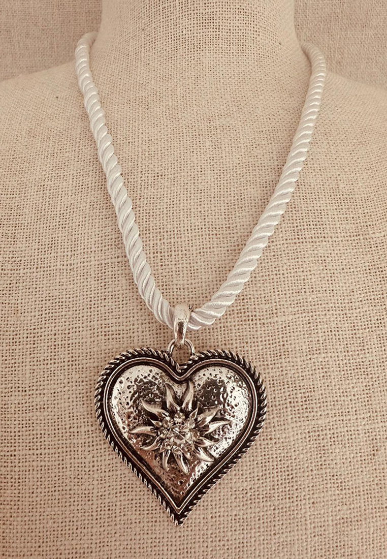 Trachtenkette mit Kordel und Herz weiss Trachtenkette mit Kordel und Herz weiss