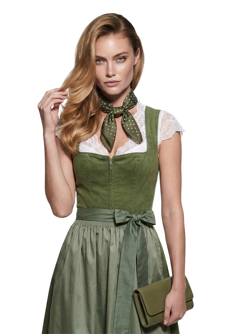 Frontansicht eines Schmuckzauber Nickituch Pünktchen olive mit einem dezenten Pünktchenmuster und einem geschlossenen Reißverschluss. Hochwertiges Accessoire.