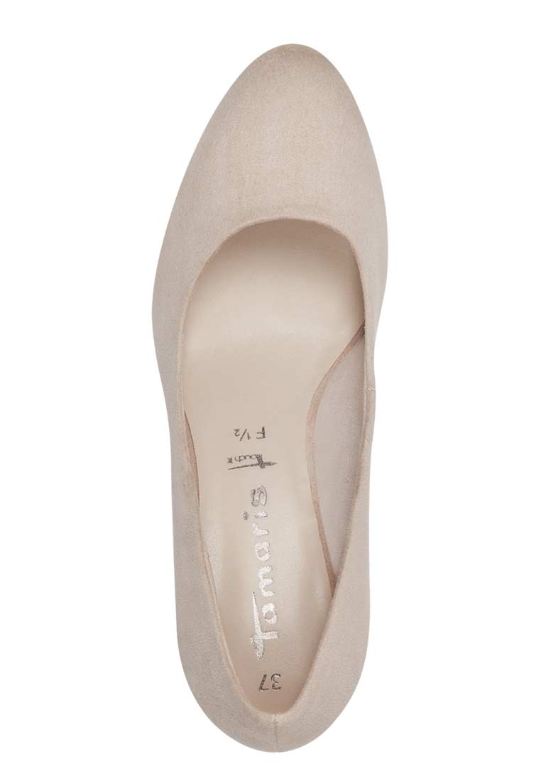 Tamaris Dirndlpumps Ivory: elegante beige Pumps in Innenansicht mit sichtbarem Markenlogo und Größenangabe.