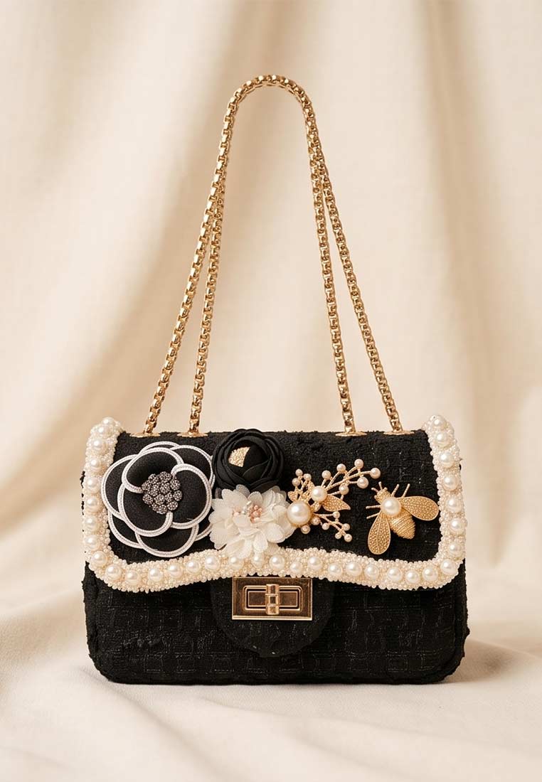 Tweed Trachtentasche Glamour schwarz Goldtraum