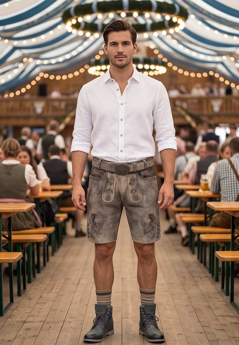 Krüger Trachtenstiefel pure coolness in grau, Frontansicht. Hochwertige Lederstiefel mit Schnürung und sichtbaren Nähten. Stilvolle Ergänzung für Trachtenmode.