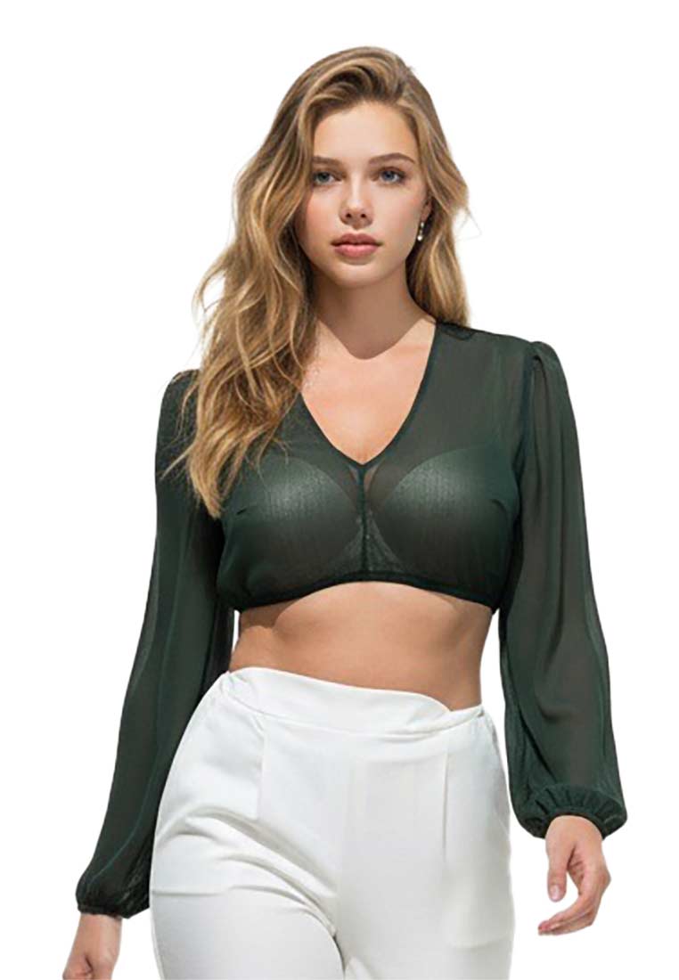 Dirndlbluse Salching langarm flaschengrün