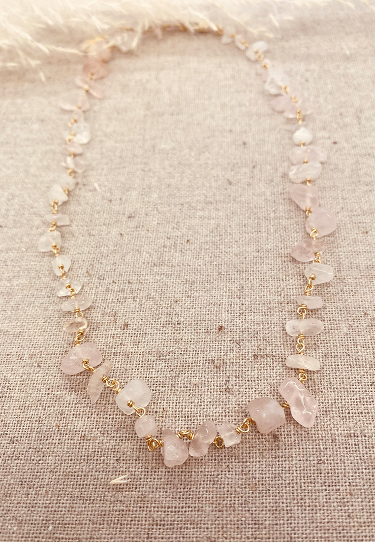 Steinkette Rosenquarz Gold