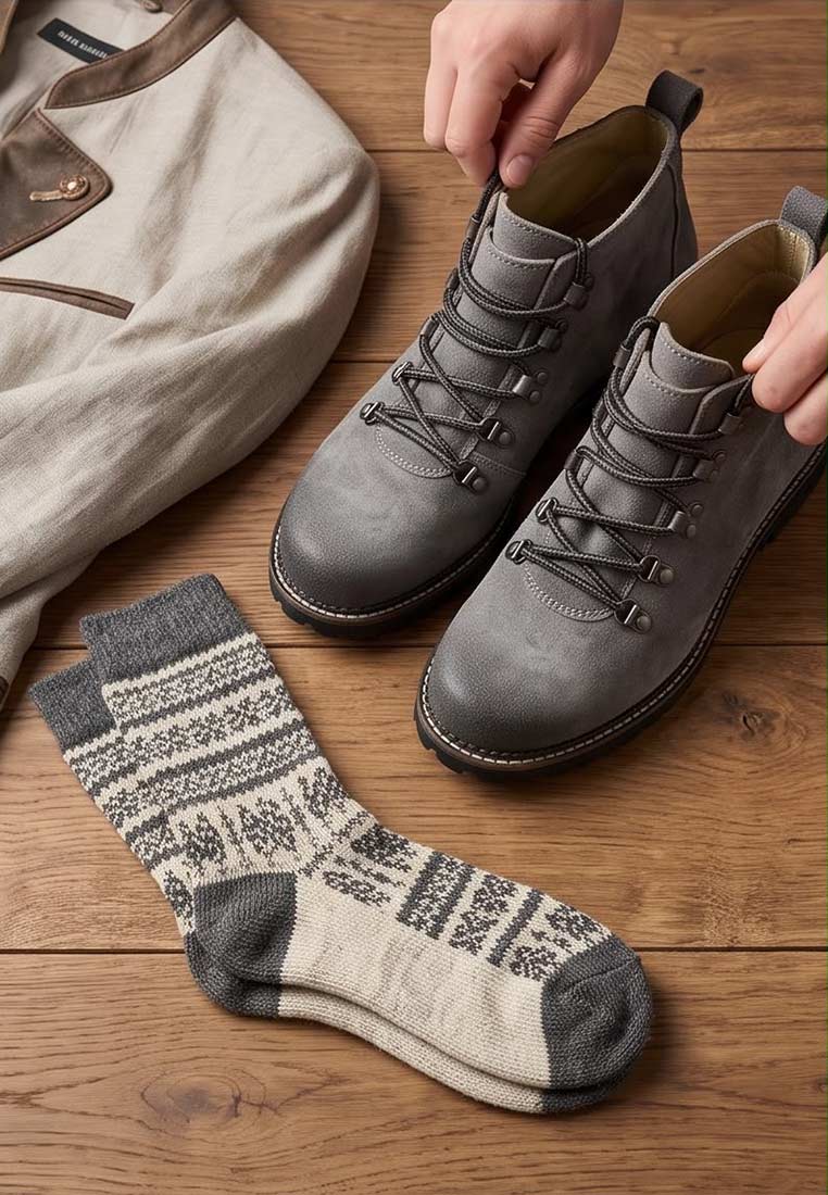 MeiSchua Trachtenboots Jake in Grau. Frontansicht mit Schnürung und sichtbaren Schnürsenkelösen. Hochwertige und robuste Optik.