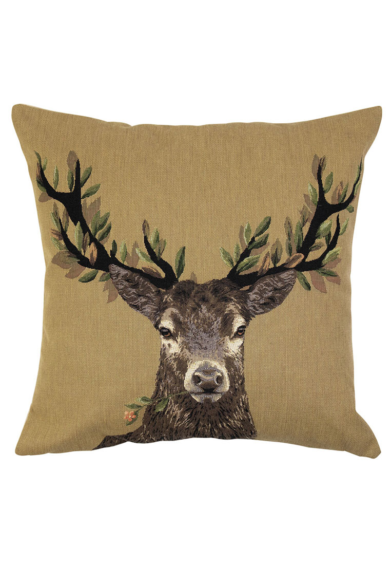 Gobelin Kissen Hirsch mit Blättern Gobelin Kissen Hirsch mit Blättern