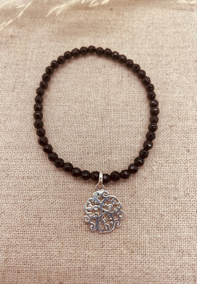 Elastikarmband onyx mit Amulett Silber