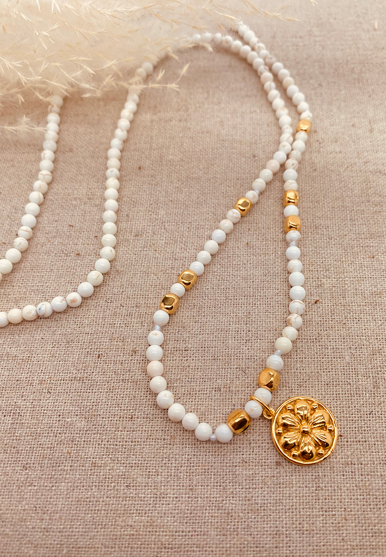 Hals und Armkette aus Dendritenjaspis mit Anhänger Gold
