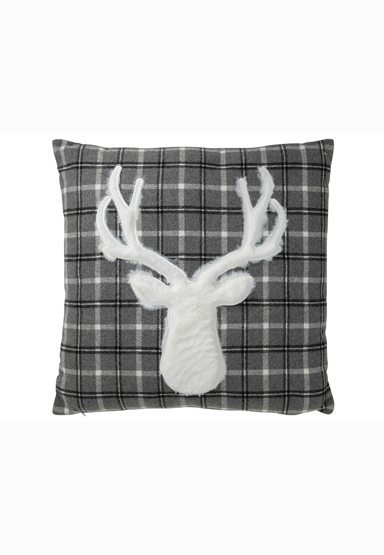 Kissen Karo mit Hirschkopf weiss 45x45cm