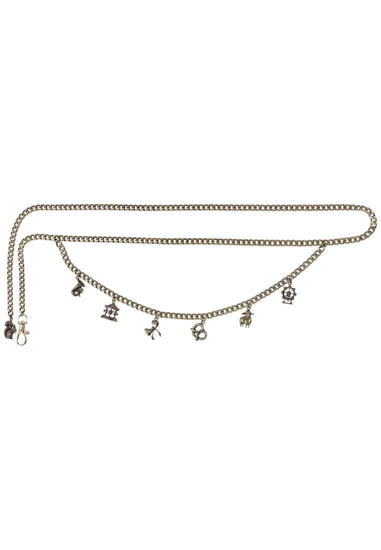 MarJo Trachten Dirndl Schürzenkette altgold, eine doppelt geführte Kette mit Charms in altgoldfarbener Ansicht.