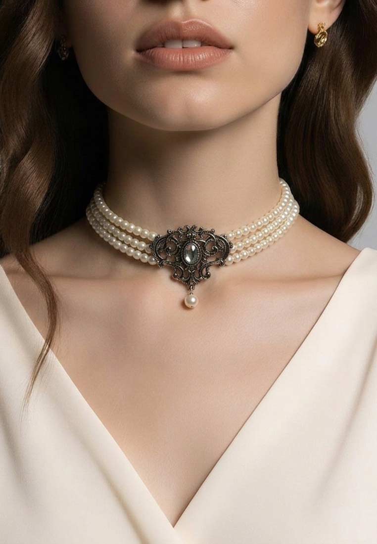 Perlen-Kropfkette Ophelia creme