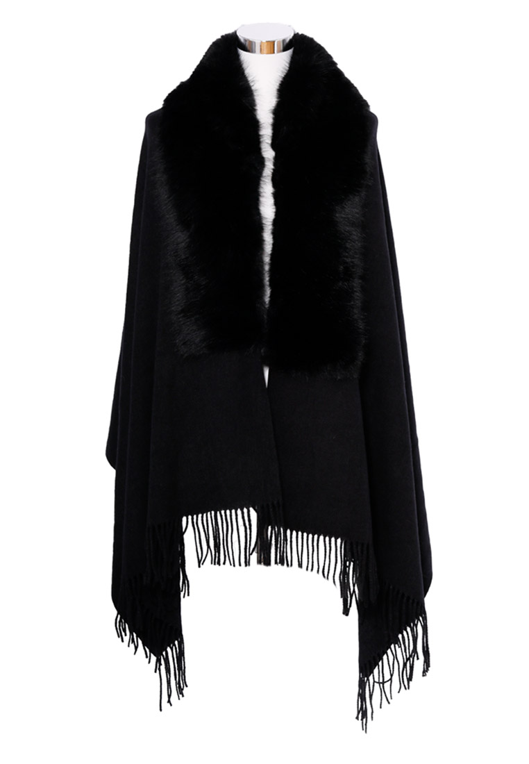 Trachtenponcho mit Kunstfell schwarz Trachtenponcho mit Kunstfell schwarz