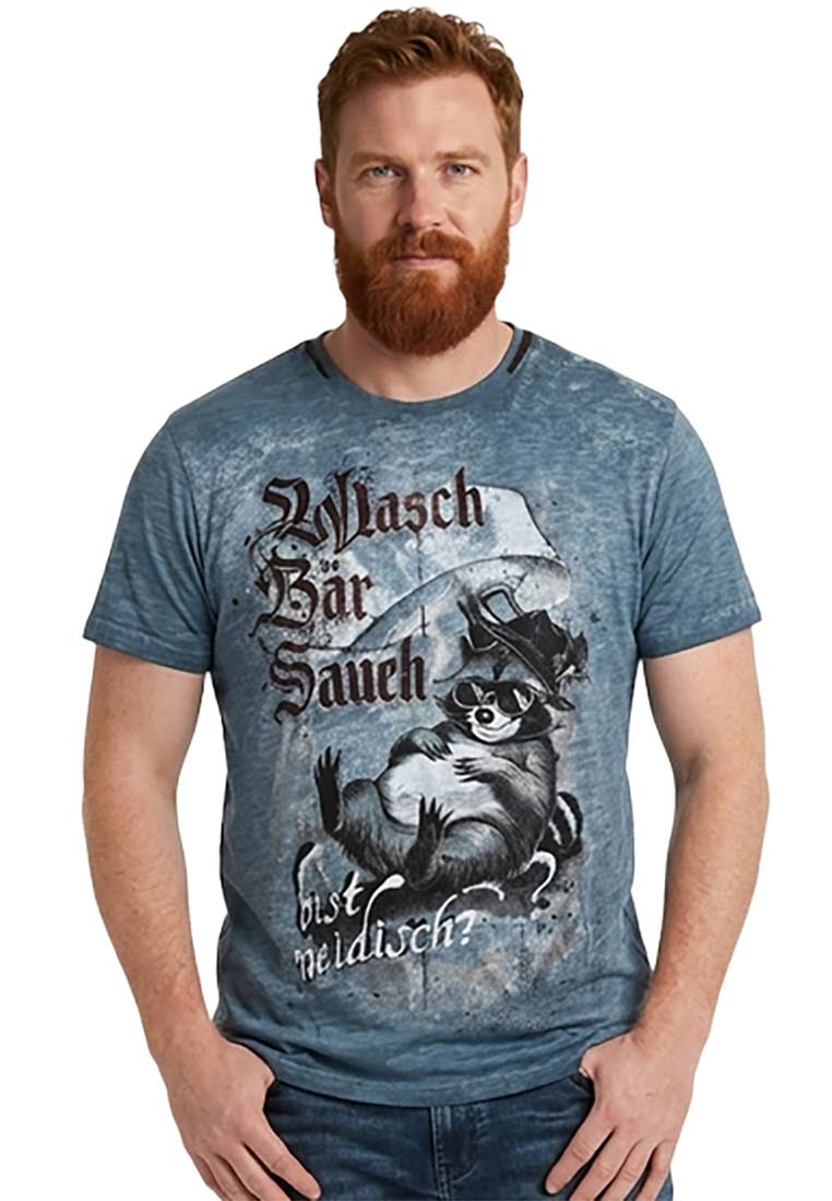 Herren Trachtenshirt Waschbärbauch blau