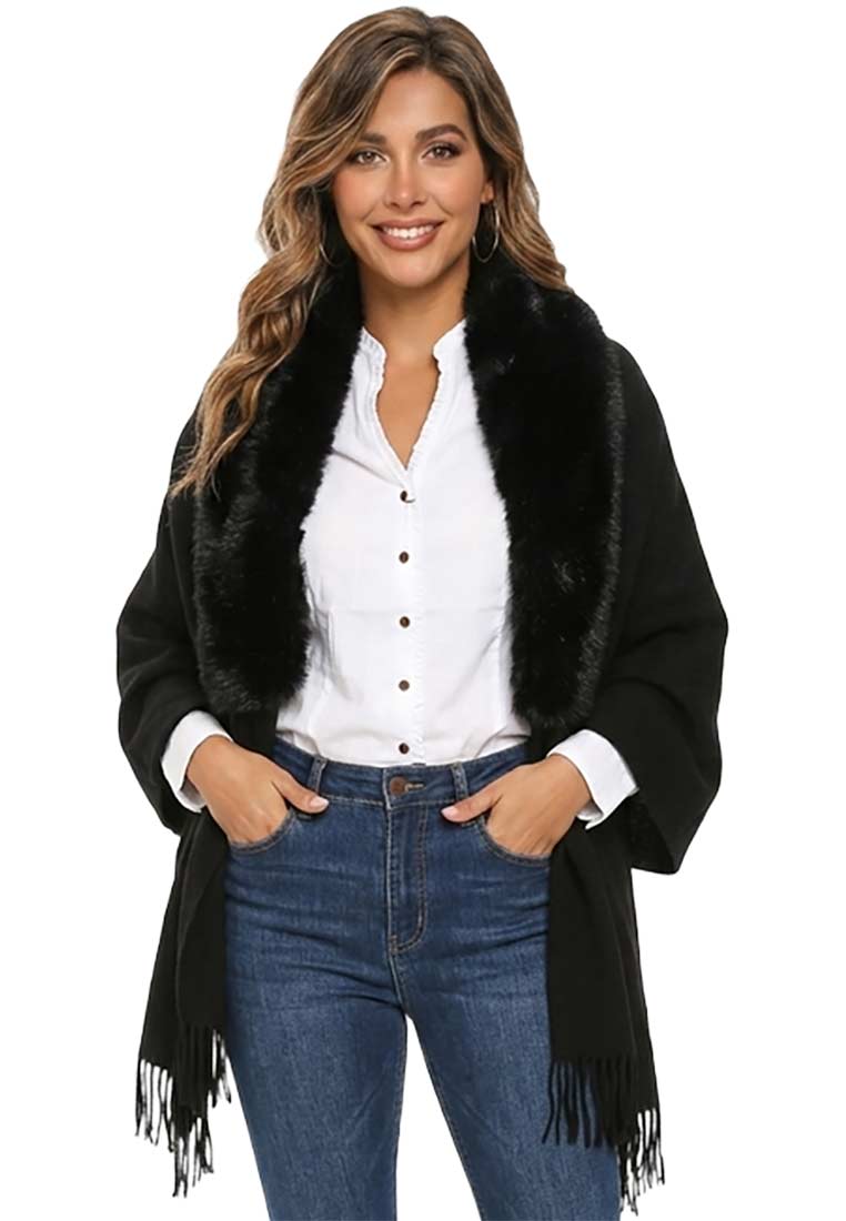 Trachtenponcho mit Kunstfell schwarz