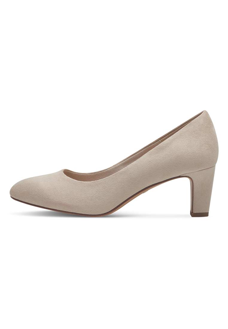 Tamaris Dirndlpumps Ivory in beige, Seitenansicht eines eleganten Schuhs mit Blockabsatz. Hochwertiges Material.