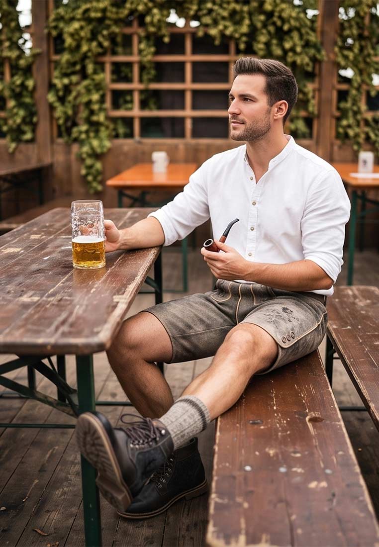 Krüger Trachtenstiefel pure coolness in Braun mit Schnürung und sichtbarer Sohle, Frontansicht.