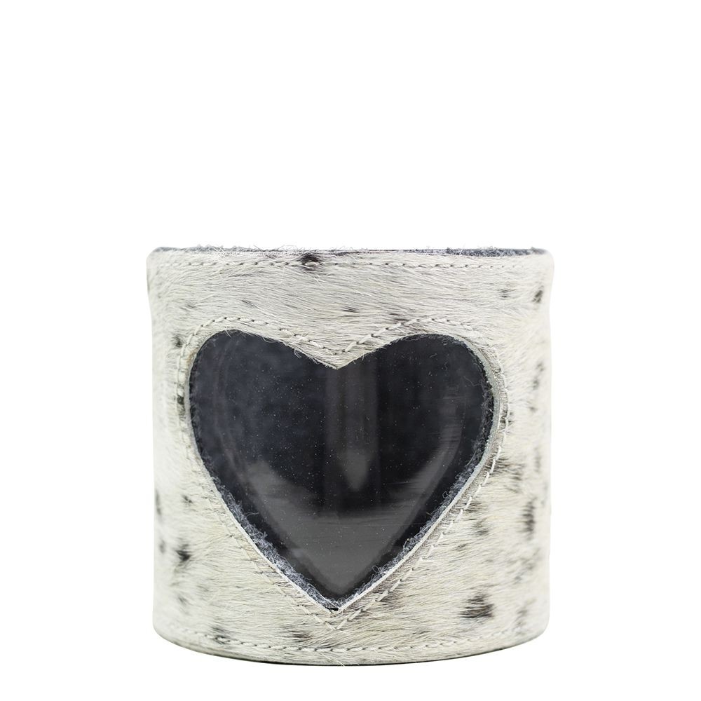 Laterne aus Kuhfell Herz schwarz-weiss 10cm Laterne aus Kuhfell Herz schwarz-weiss 10cm