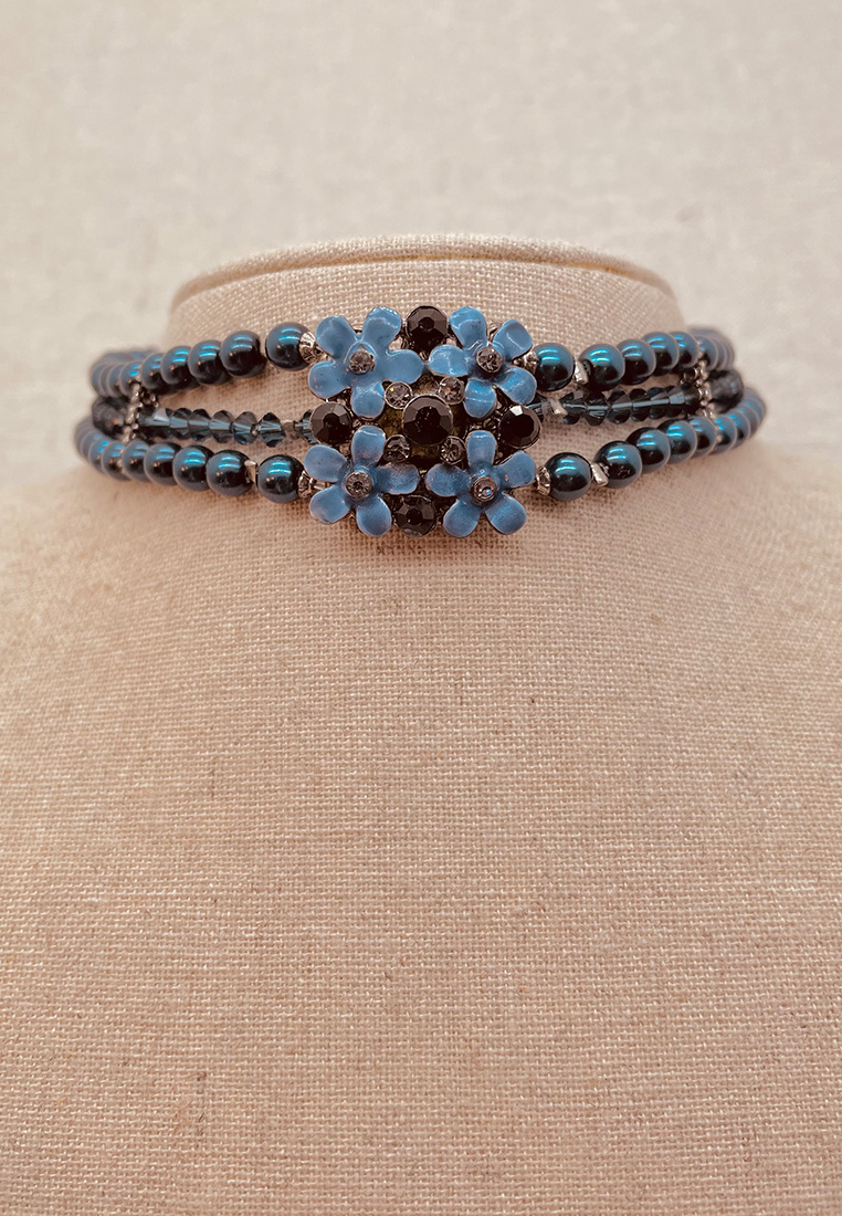 Kropfband  Strassknopf blau  Kropfband  Strassknopf blau