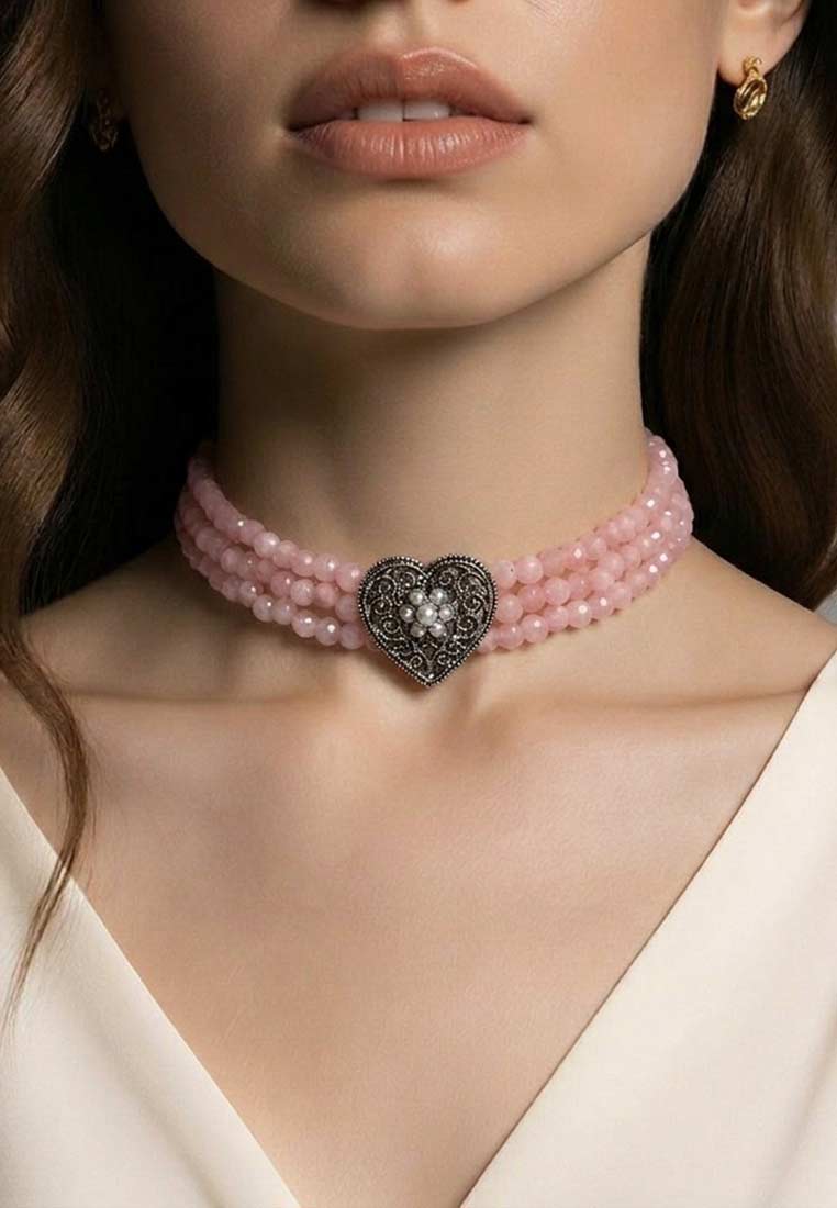 Perlen Kropfkette Ornament Herz rosa