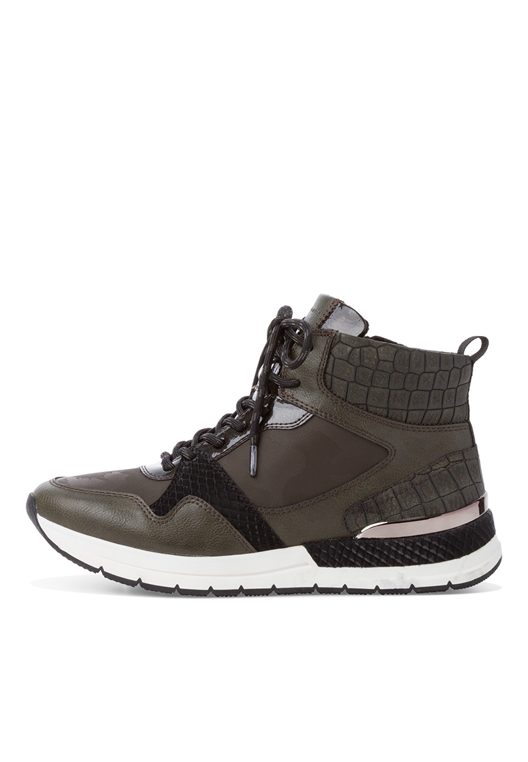 High Sneaker in olivem Materialmix 