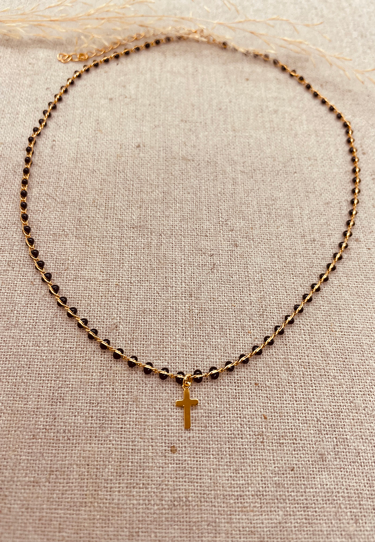 Halskette Kreuz Gold schwarz