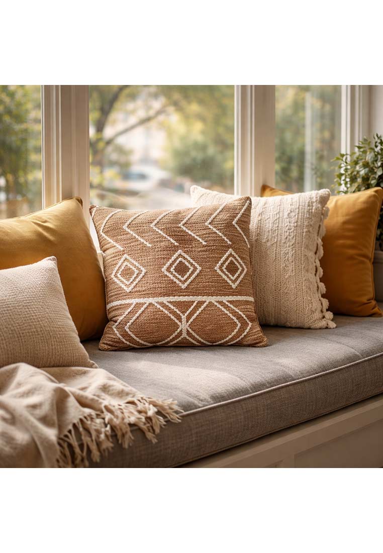Kissen Ethnisch Baumwolle Beige/Weiß