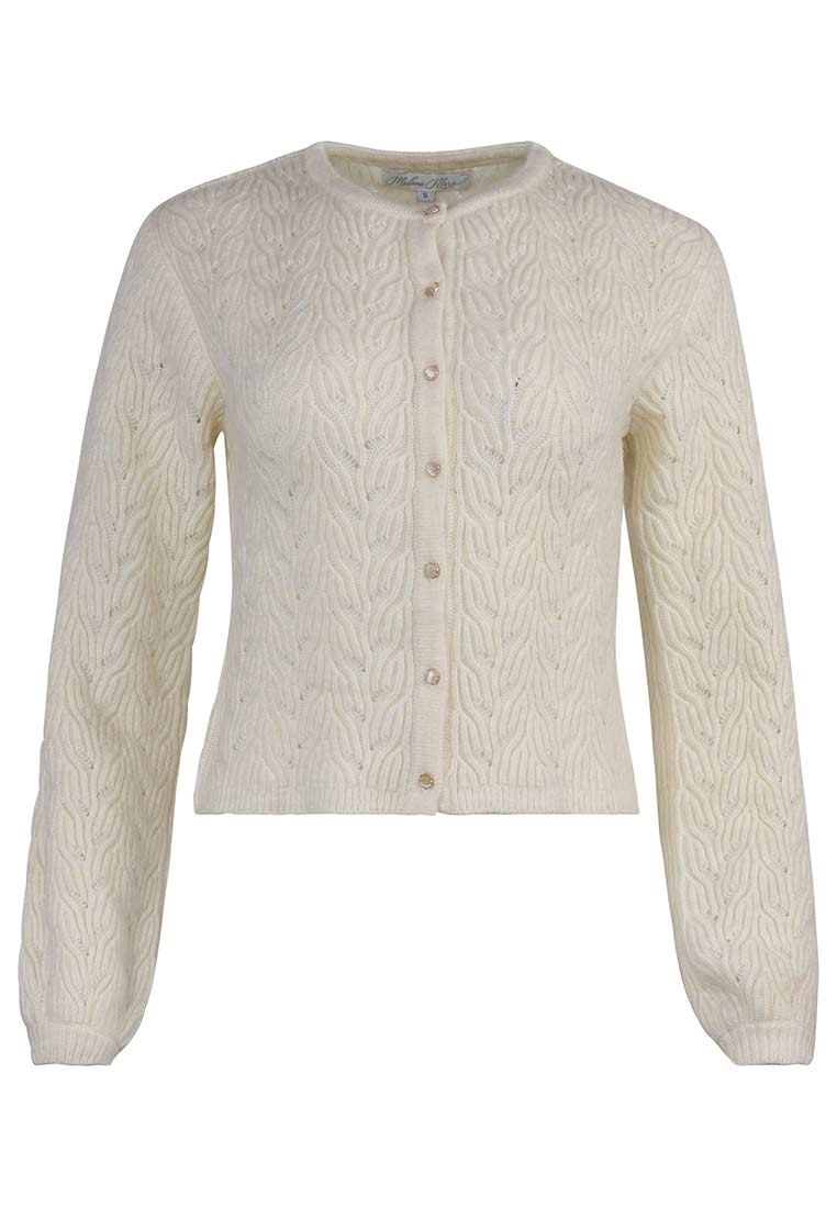Madame Marie Trachtenstrickjacke Avenara cremeweiss, Frontansicht, cremefarbene Strickjacke mit durchgehender Knopfleiste und zartem Strickmuster.