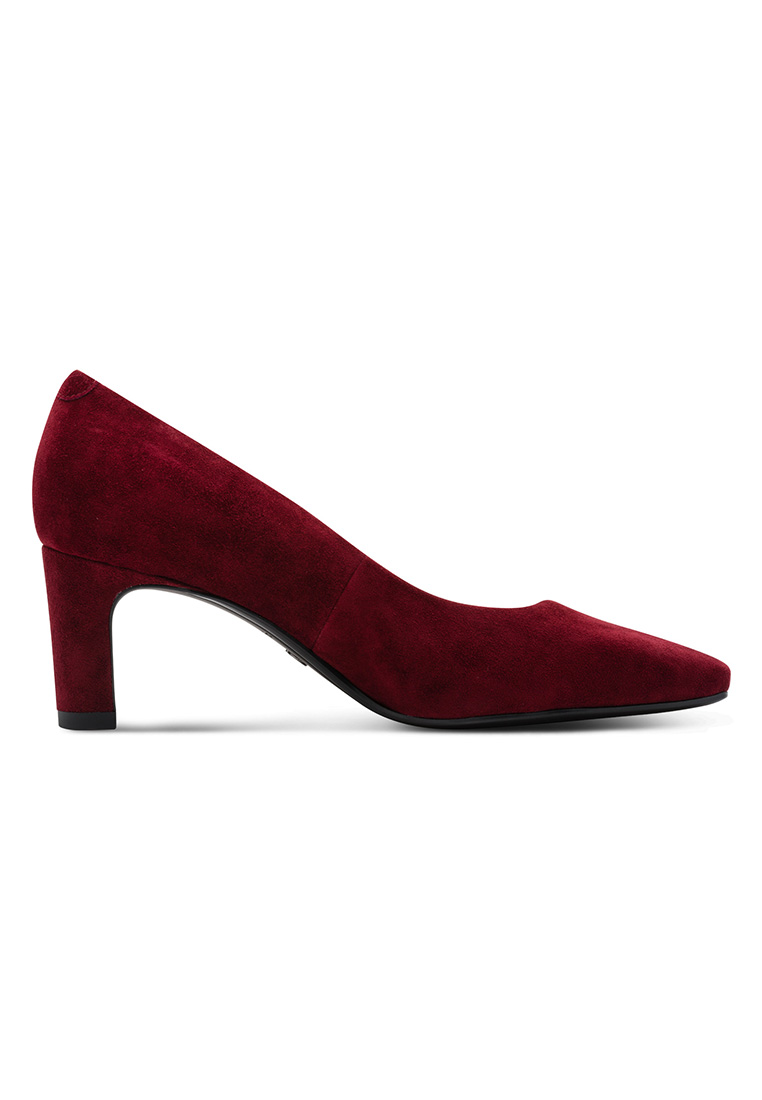 Tamaris Pumps Ava bordeaux Seitenansicht eines eleganten, bordeauxfarbenen Pumps aus Veloursleder mit Blockabsatz.