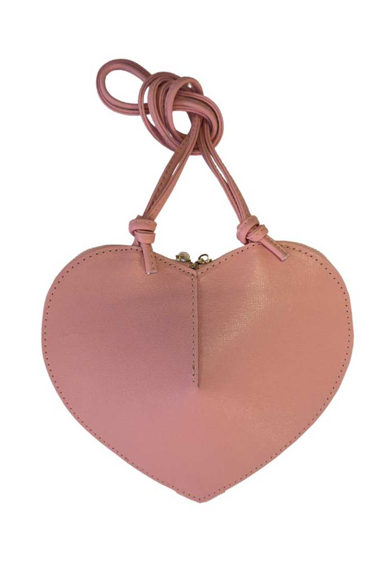 PAN Salzburg Trachtentasche Herzblatt rosa, Frontansicht. Elegante Herzform-Tasche mit schmalen Tragehenkeln und sichtbarem Reißverschluss.